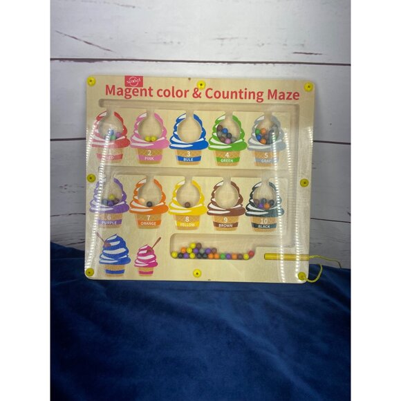 Wooden Magnetic Color & Counting Maze Toy - 10 Colorful Ice Cream Cones Educatio - Picture 1 of 6